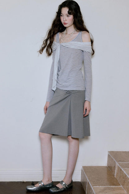 Fairy Stripe Knitted Top Skirt Set-Up