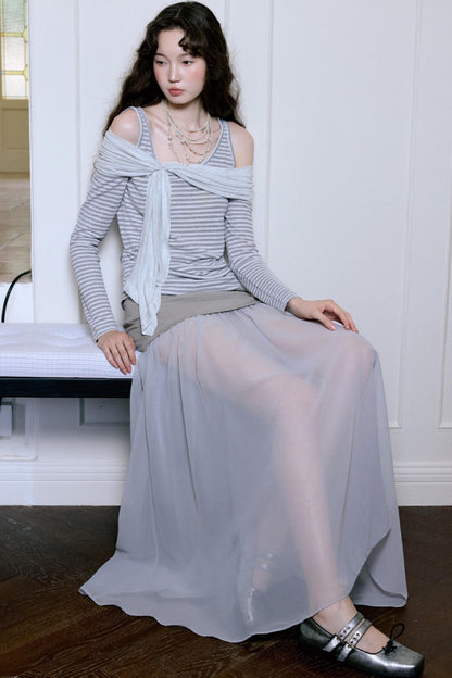 Fairy Stripe Knitted Top Skirt Set-Up