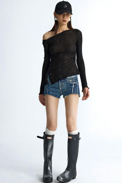 Pleated Rhinestone Tee