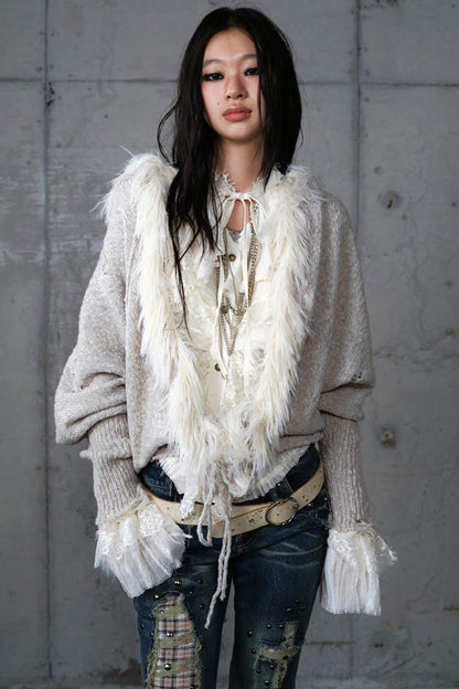 Lazy Vintage Knit Bat Sleeve Hooded Sweater Coat