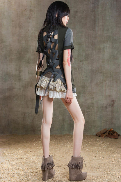 Color-Block Plaid Mini Skirt