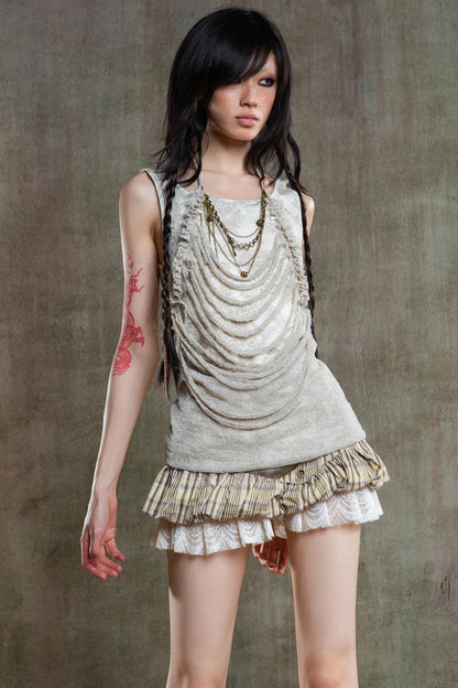 Color-Block Plaid Mini Skirt