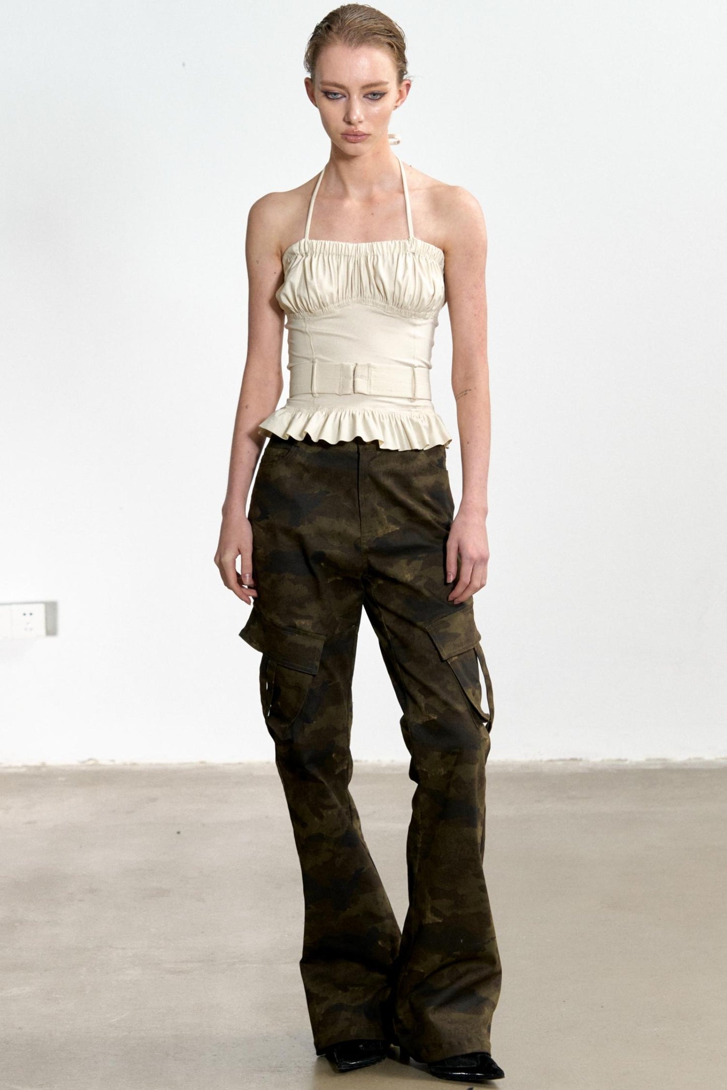 Beige Ruffled Sheath Top