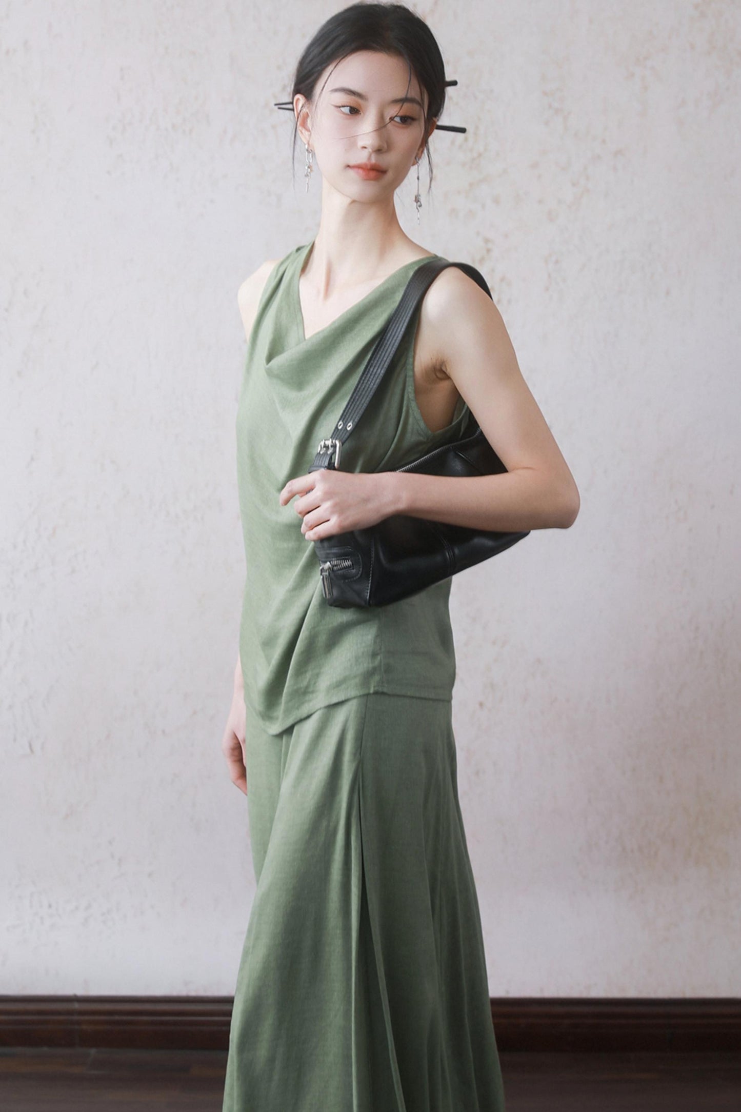 Lotus Green Cotton-Linen Tie Top Set