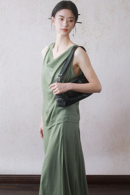 Lotus Green Cotton-Linen Tie Top Set