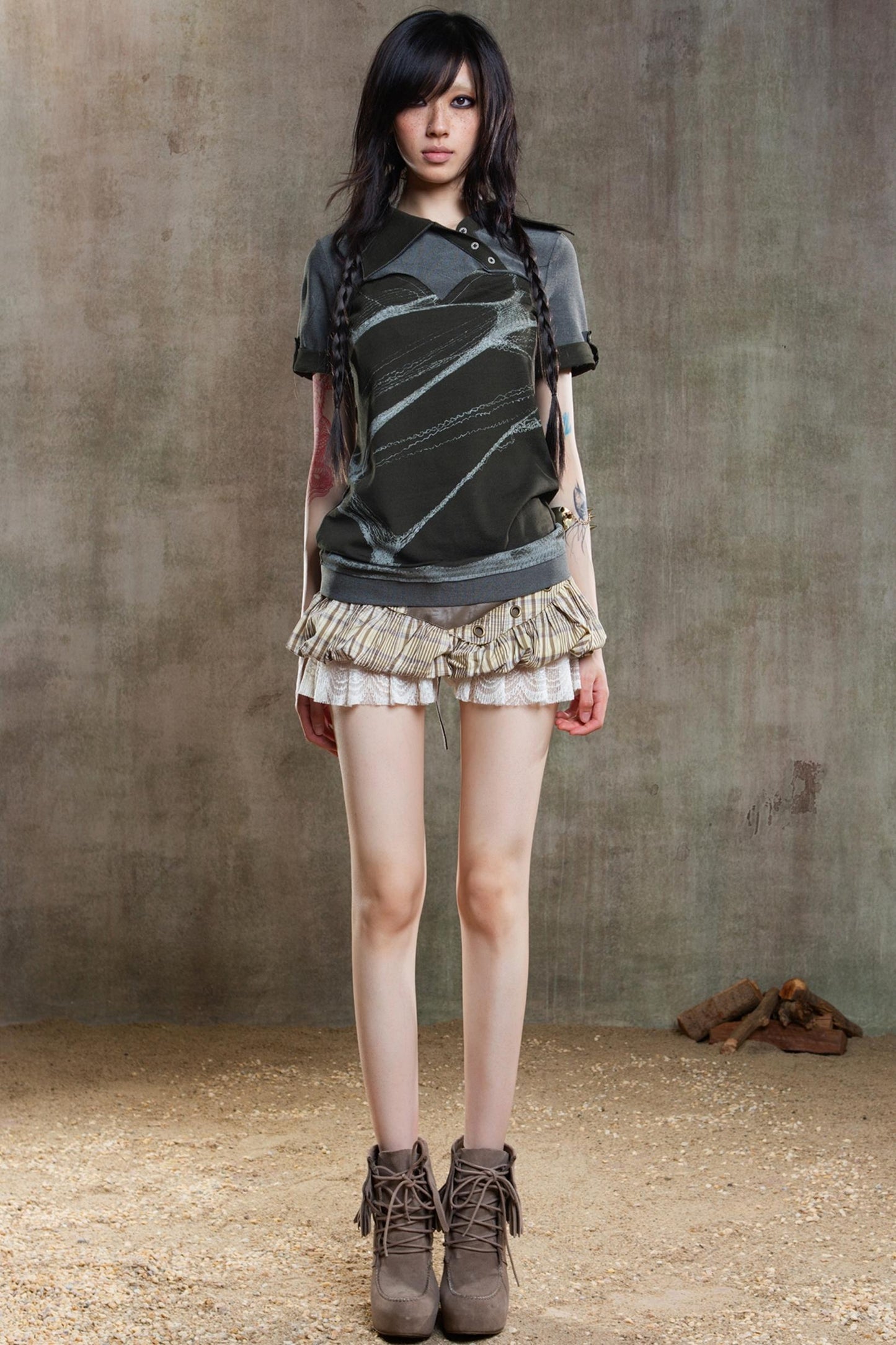 Color-Block Plaid Mini Skirt