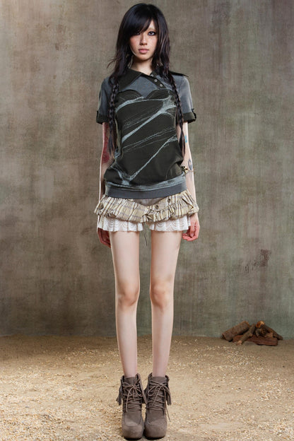 Color-Block Plaid Mini Skirt