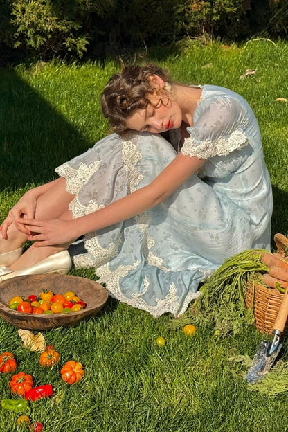 Summer Breeze Blue Lace Dress Set-Up