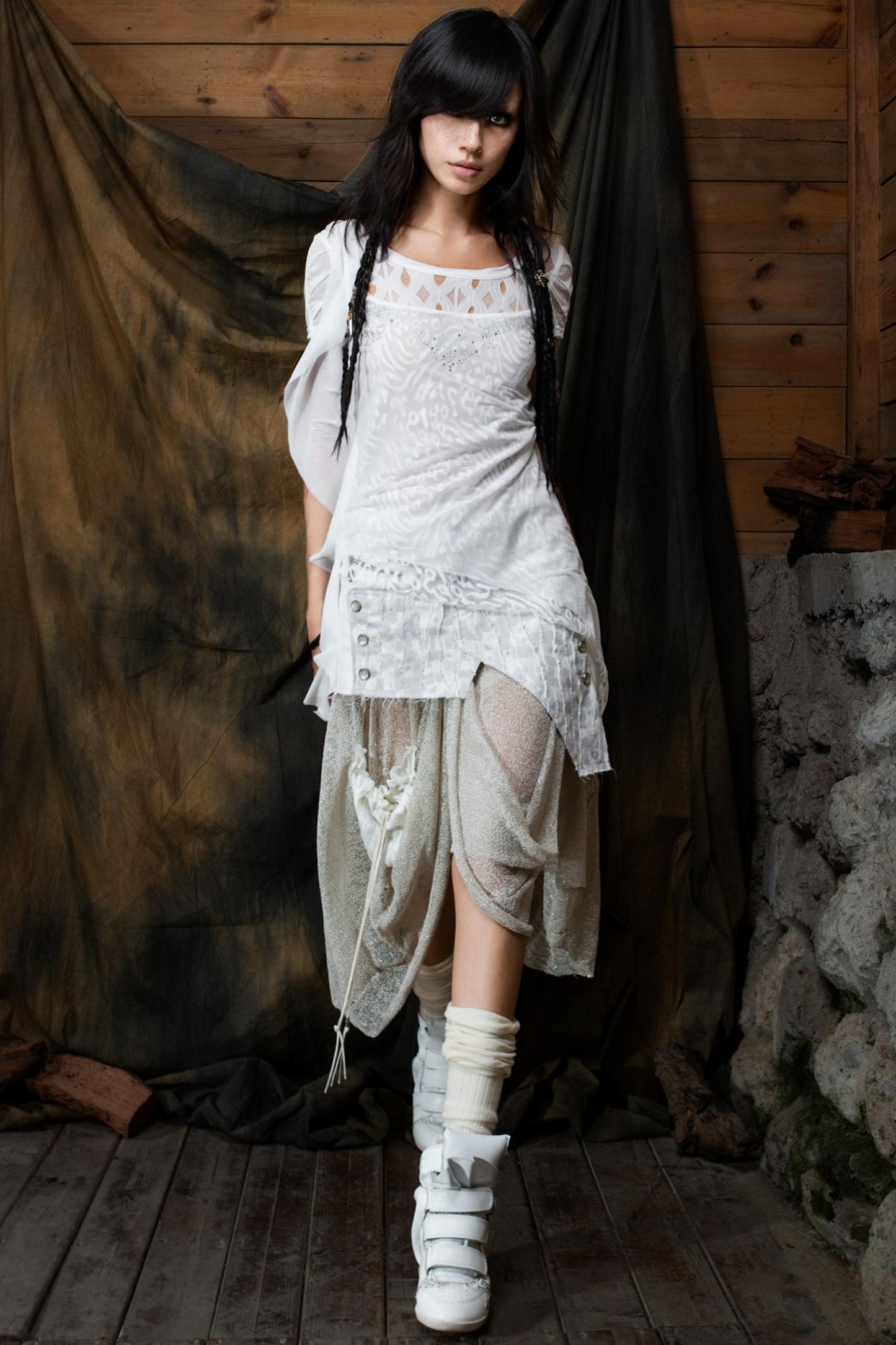 Vintage Patchwork Mesh Maxi Skirt