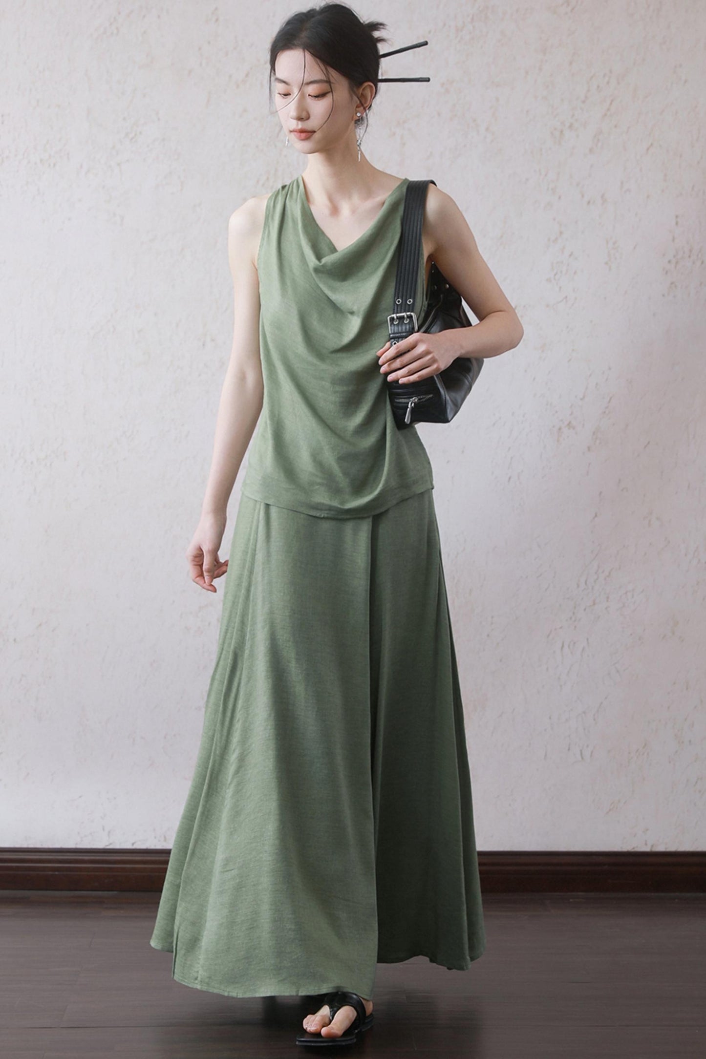 Lotus Green Cotton-Linen Tie Top Set