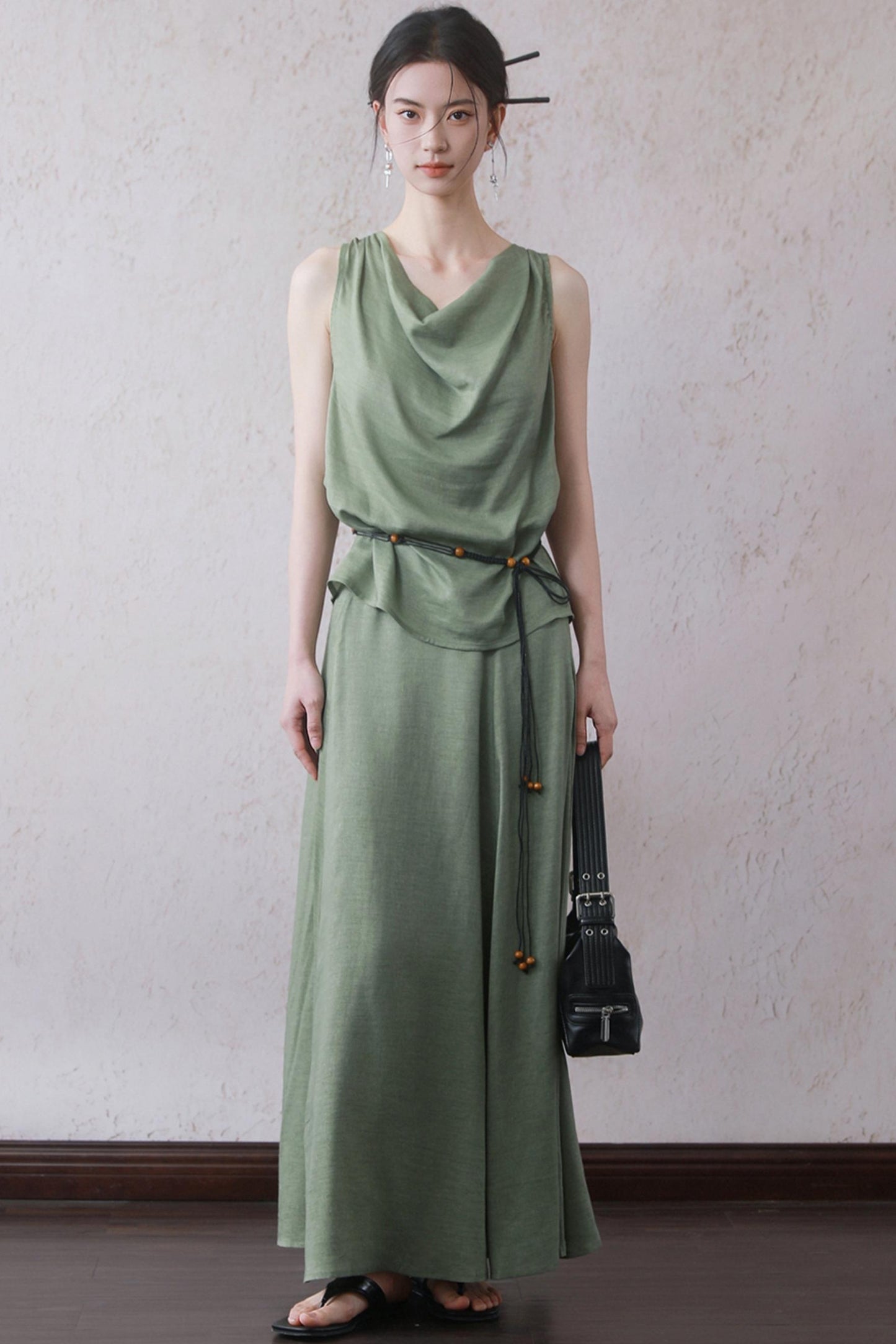 Lotus Green Cotton-Linen Tie Top Set