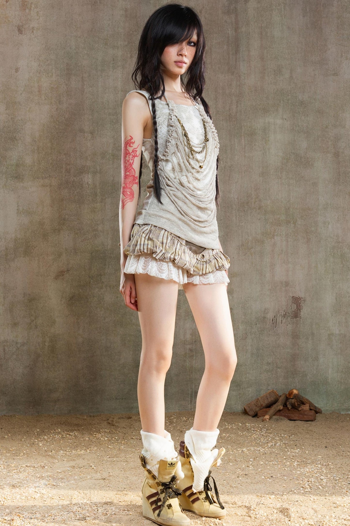 Color-Block Plaid Mini Skirt