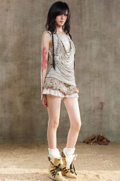 Color-Block Plaid Mini Skirt