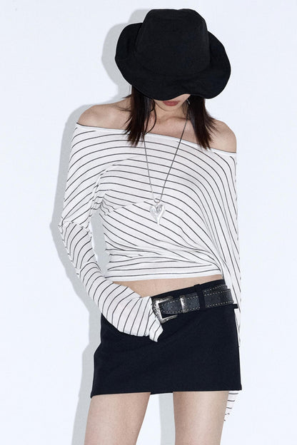 Off-Shoulder Striped Pleated Top