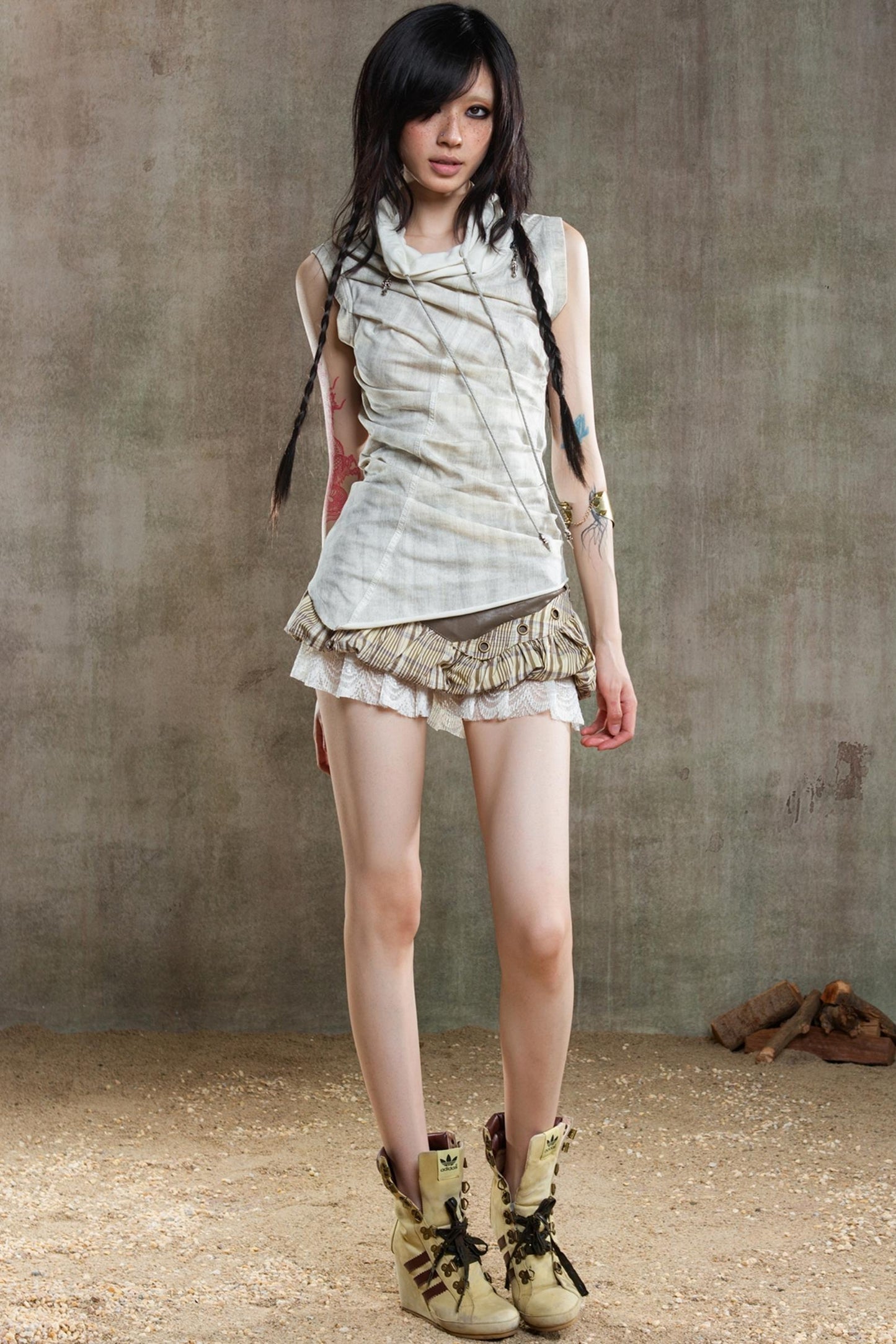 Color-Block Plaid Mini Skirt