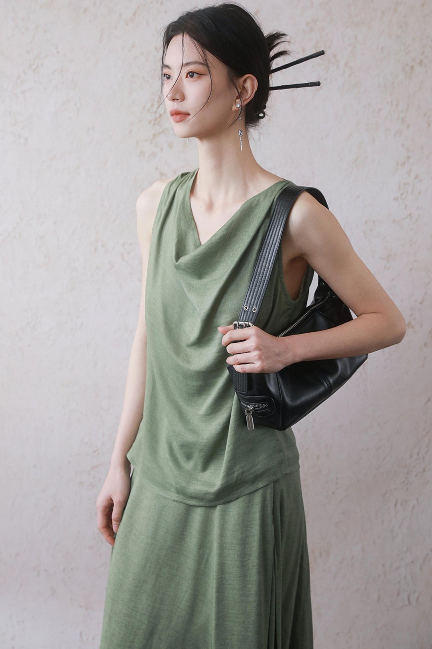 Lotus Green Cotton-Linen Tie Top Set