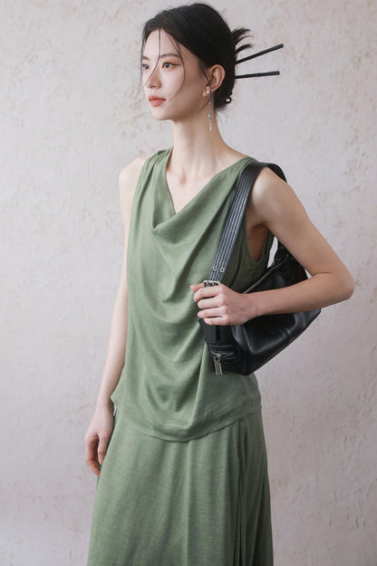 Lotus Green Cotton-Linen Tie Top Set