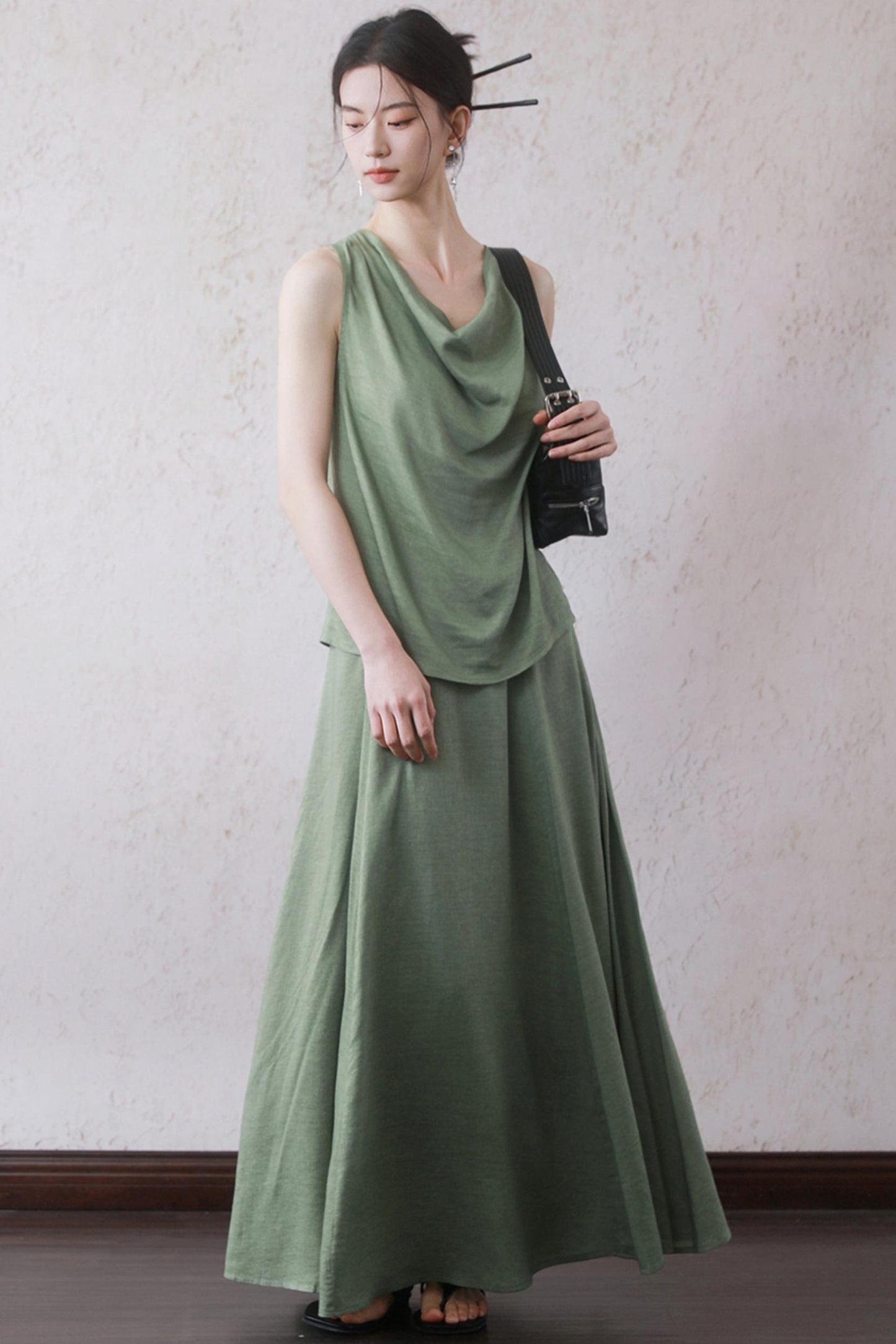 Lotus Green Cotton-Linen Tie Top Set