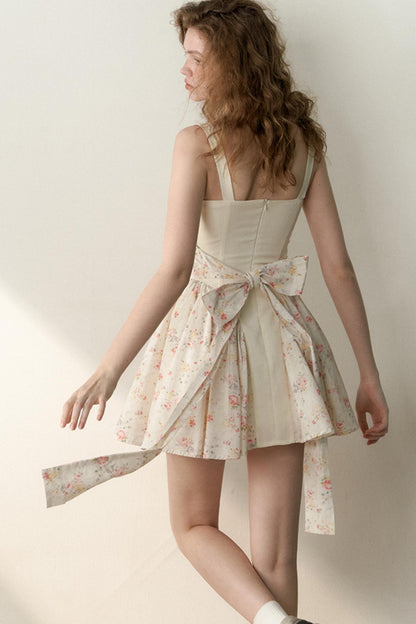 Floral Patchwork Bowtie Camisole Dress