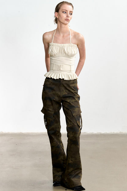 Beige Ruffled Sheath Top