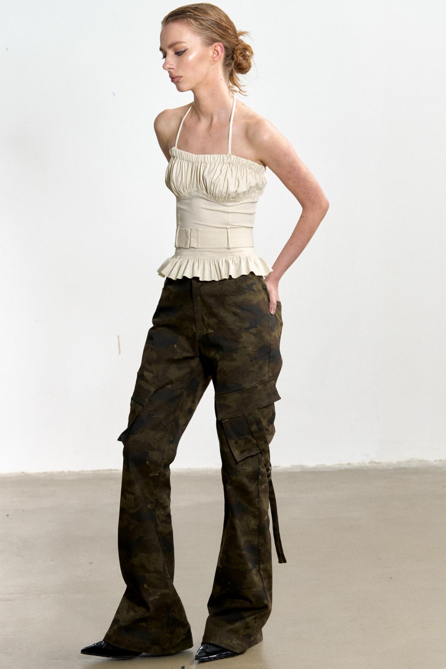 Beige Ruffled Sheath Top