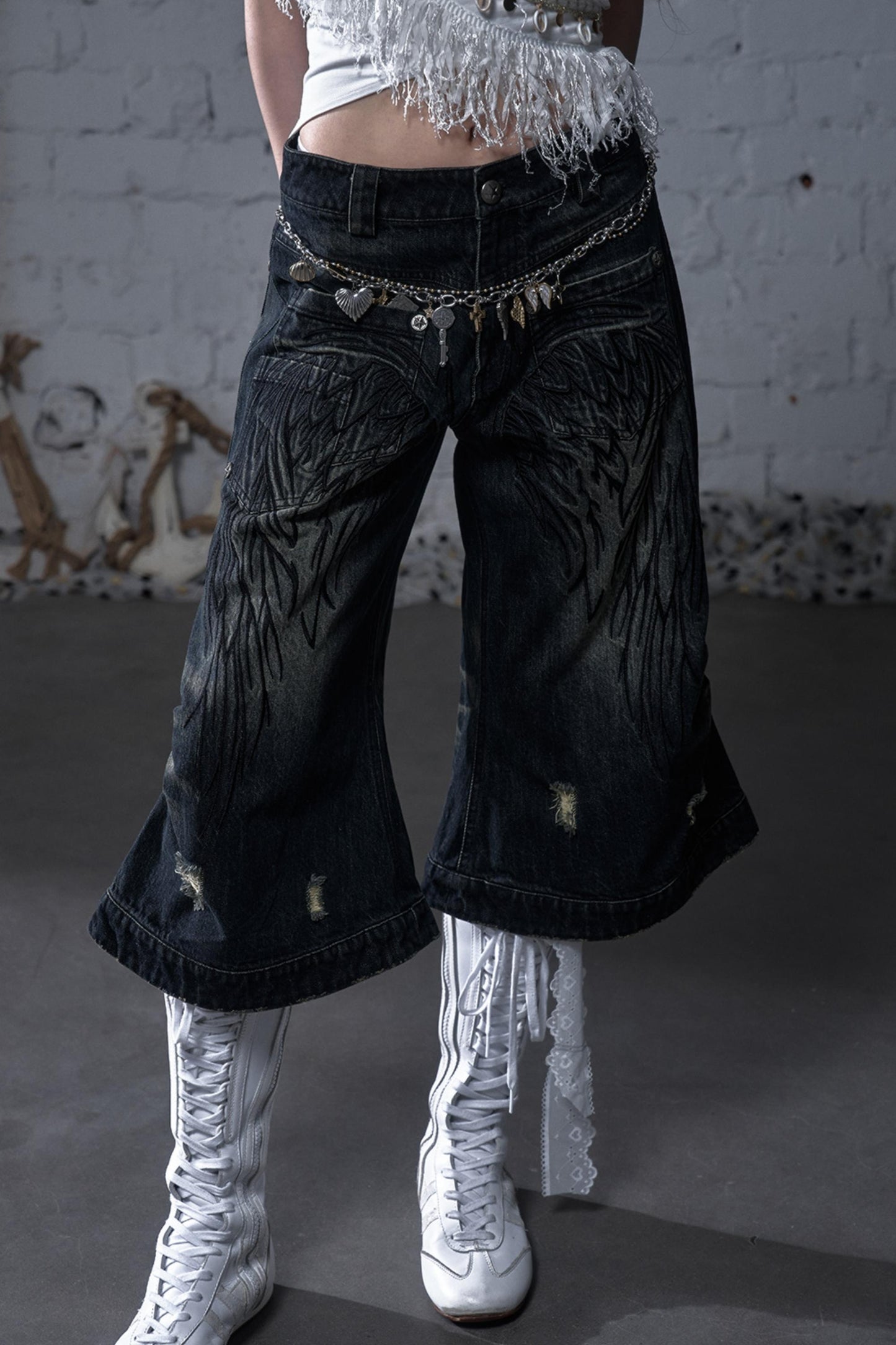 Winged Denim Trousers