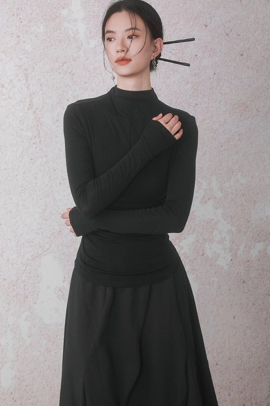 Three-dimensional Warm Semi-Turtleneck T-shirt