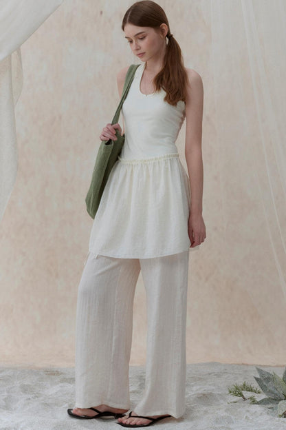 Pleatless Lapel Wide-Leg Trousers