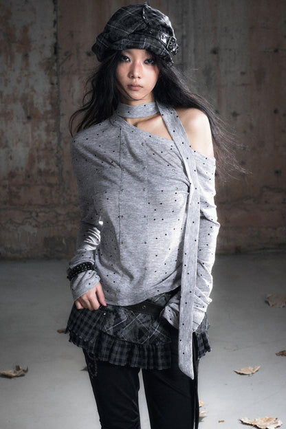 Cross-Print Knit Long Sleeve T-Shirt