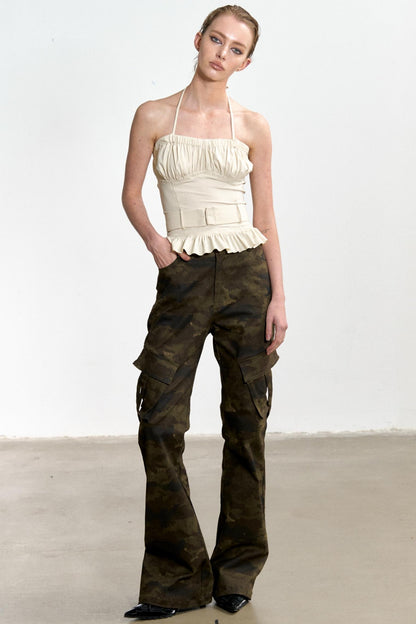 Beige Ruffled Sheath Top