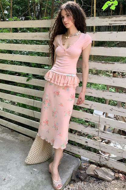 Floral Buttoned Blouse Set-Up