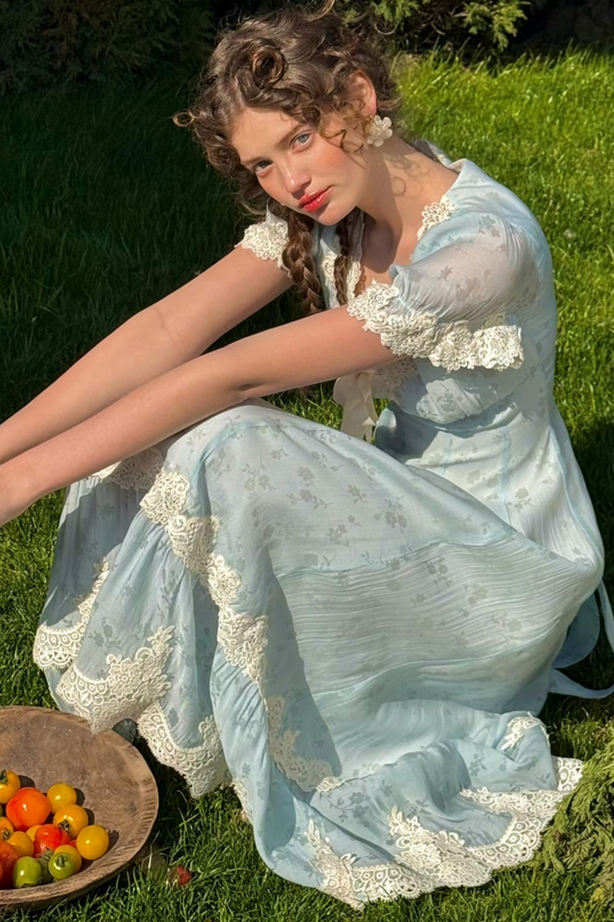 Summer Breeze Blue Lace Dress Set-Up