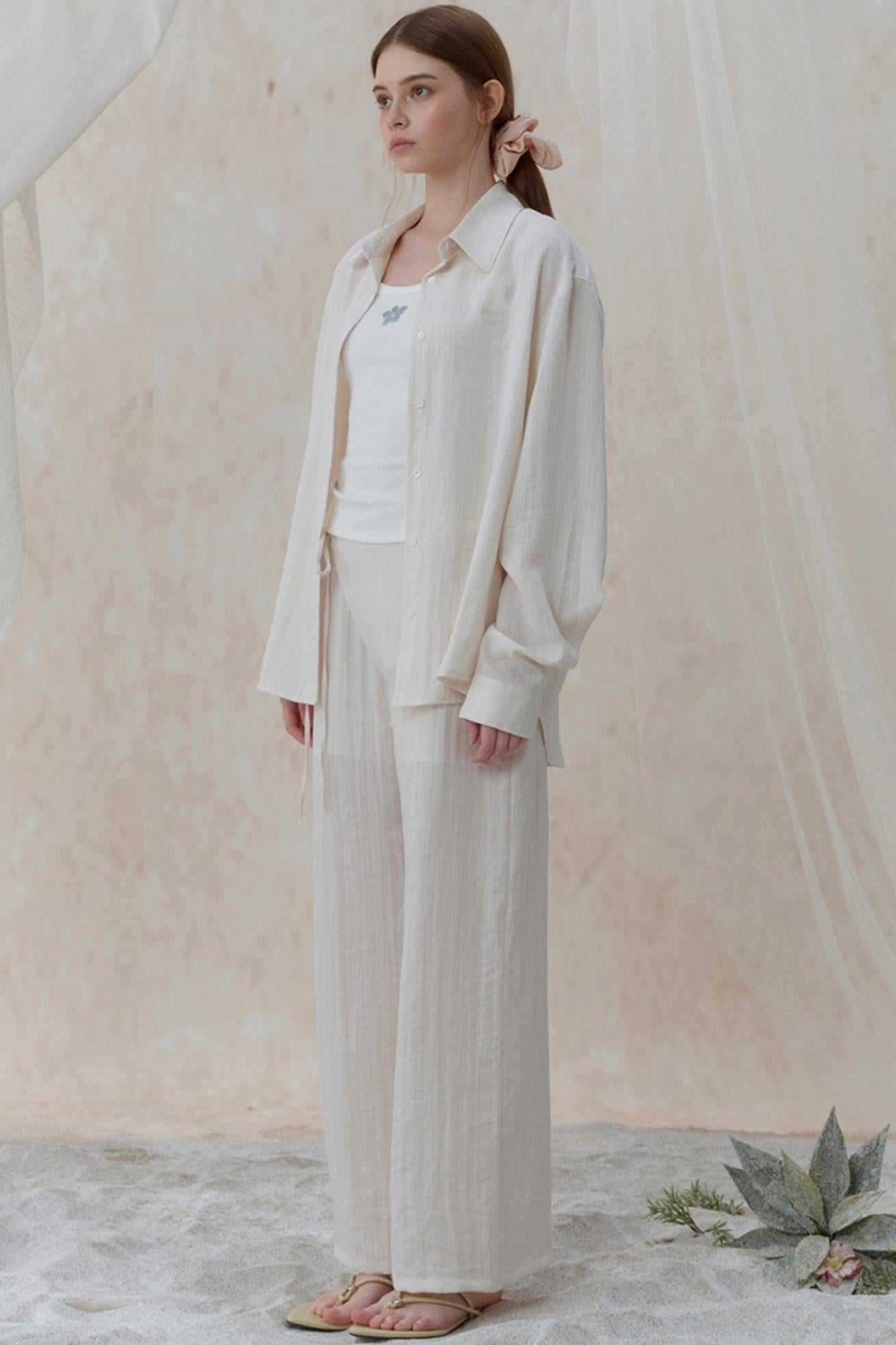 Pleatless Lapel Wide-Leg Trousers