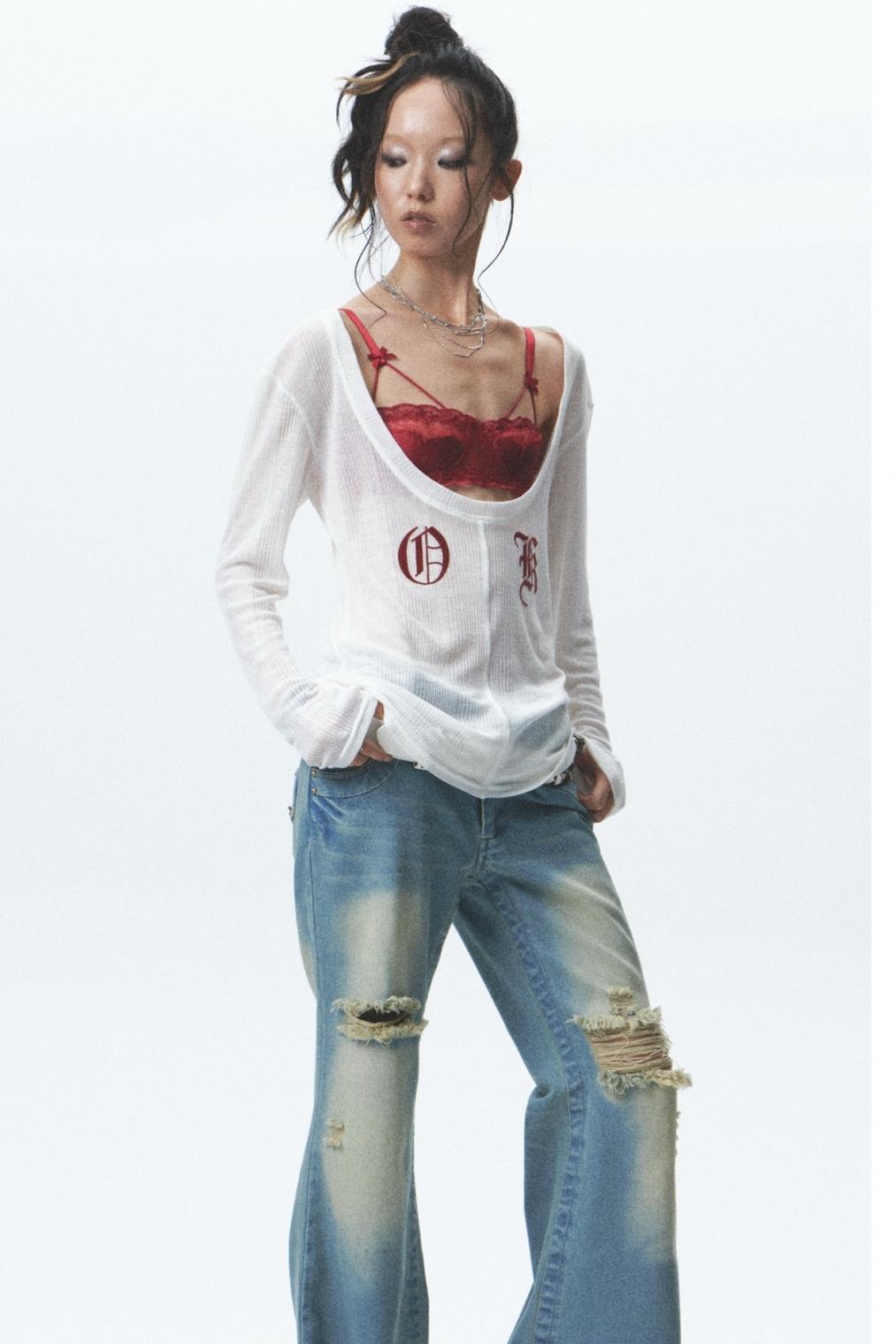 Flocked Sunshield Long Sleeve Skirt Set-Up