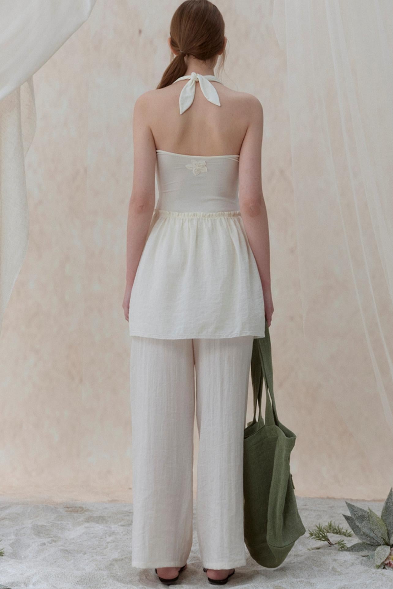 Pleatless Lapel Wide-Leg Trousers