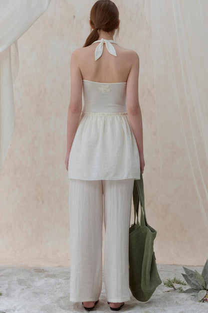 Pleatless Lapel Wide-Leg Trousers