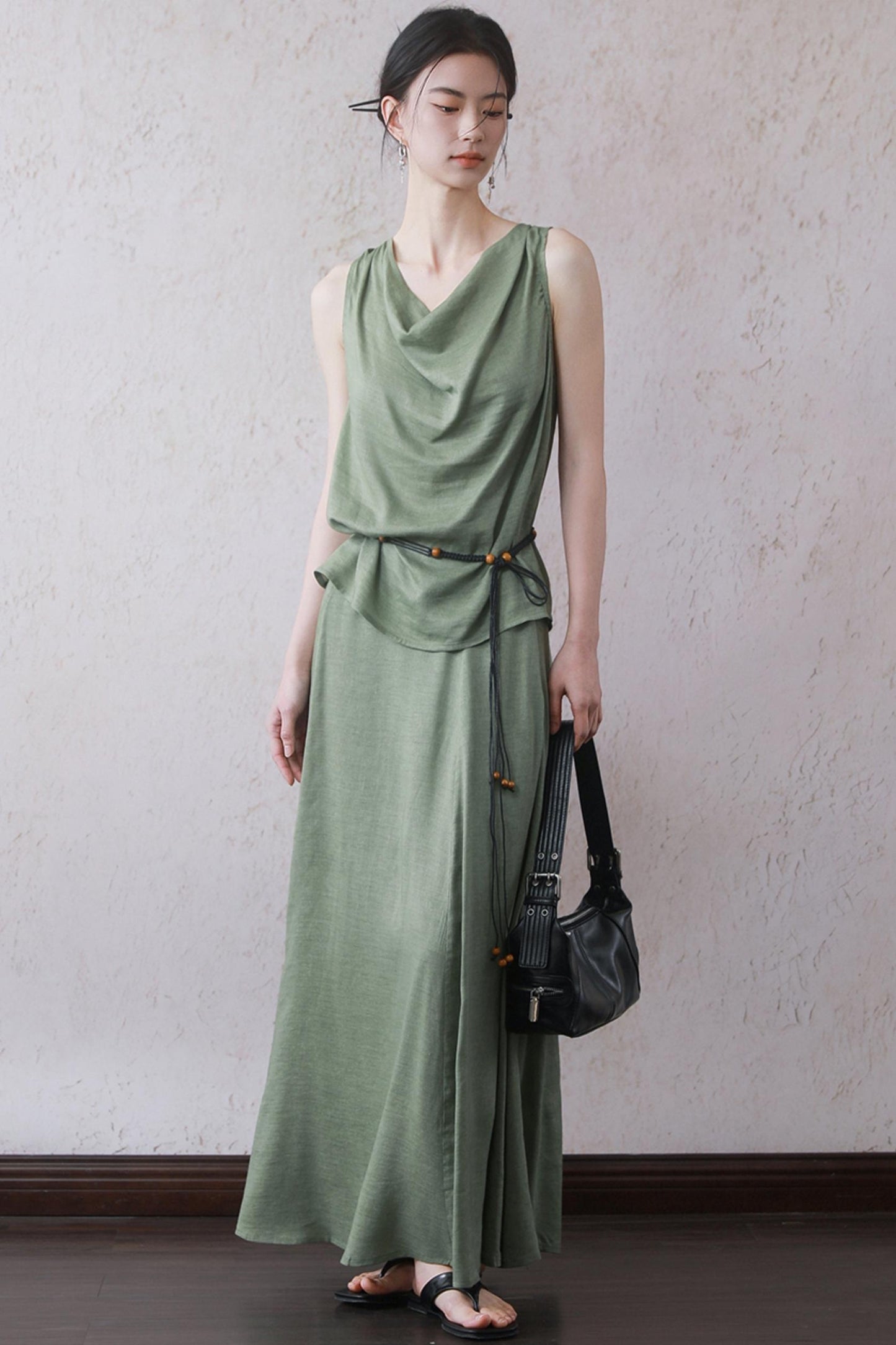 Lotus Green Cotton-Linen Tie Top Set