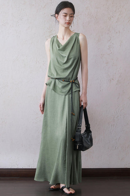 Lotus Green Cotton-Linen Tie Top Set