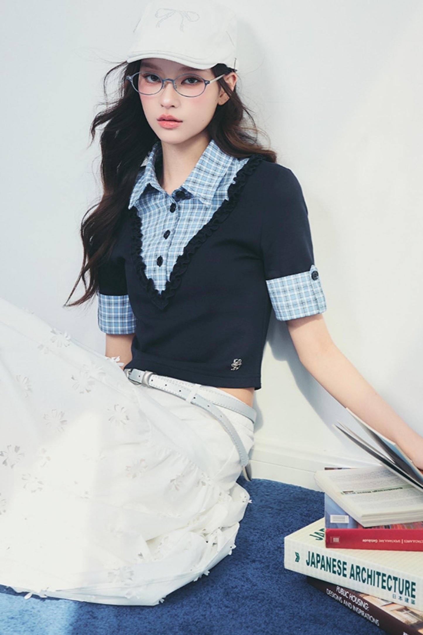 Checked Polo Shirt And Pleated Skirt Set-Up