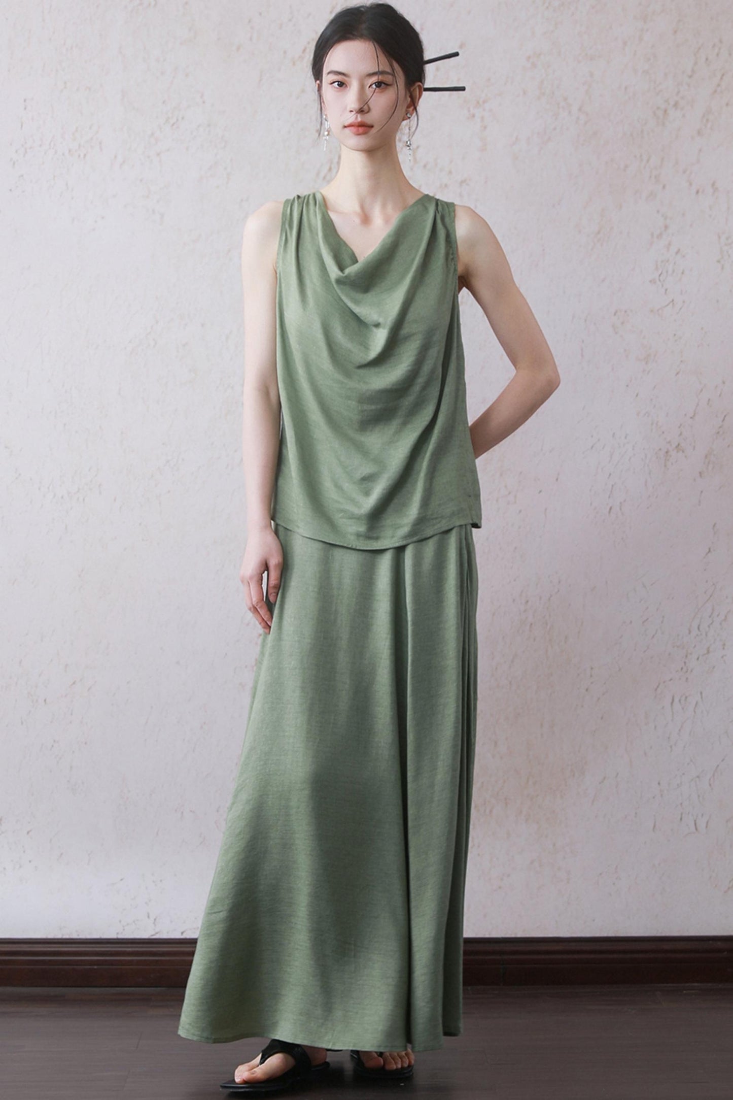 Lotus Green Cotton-Linen Tie Top Set