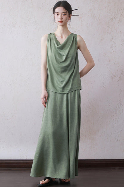 Lotus Green Cotton-Linen Tie Top Set