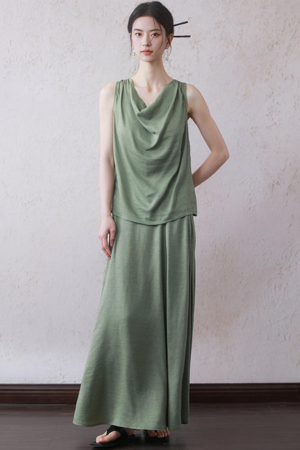 Lotus Green Cotton-Linen Tie Top Set