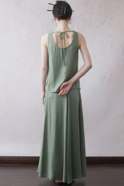 Lotus Green Cotton-Linen Tie Top Set