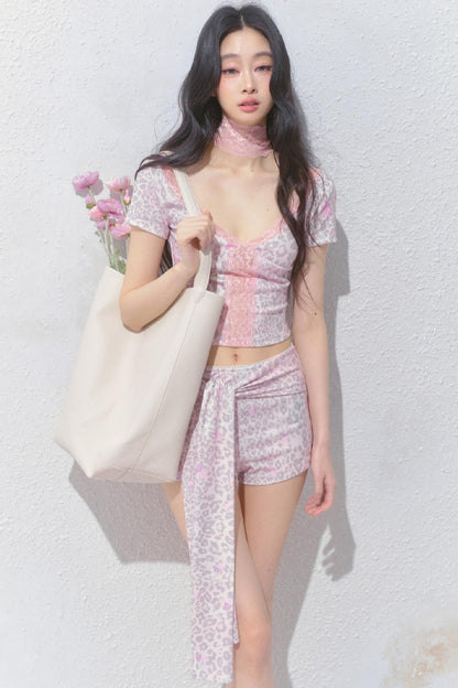 Pink Leopard V-Neck Tee