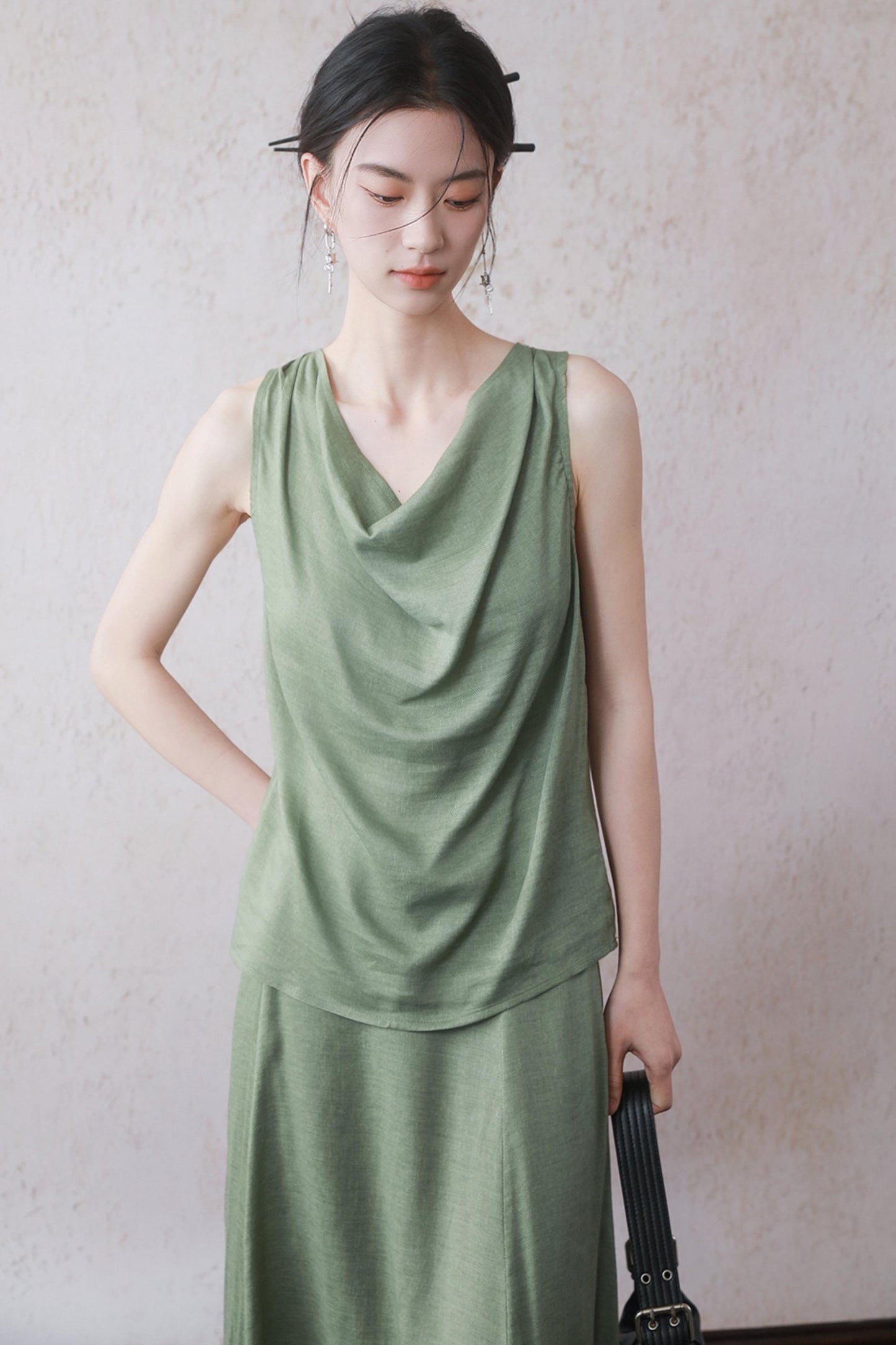 Lotus Green Cotton-Linen Tie Top Set