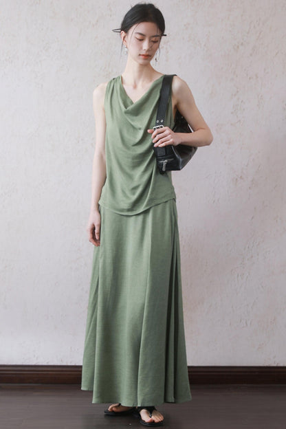 Lotus Green Cotton-Linen Tie Top Set