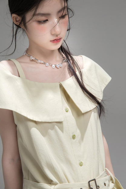 Layered Green Cutout Shirt & Pleat Shorts Set