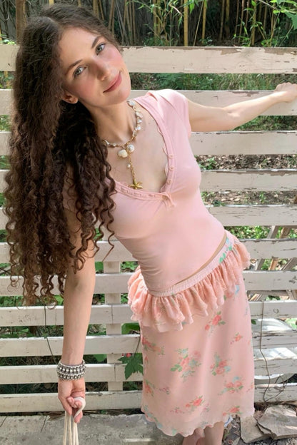 Floral Buttoned Blouse Set-Up