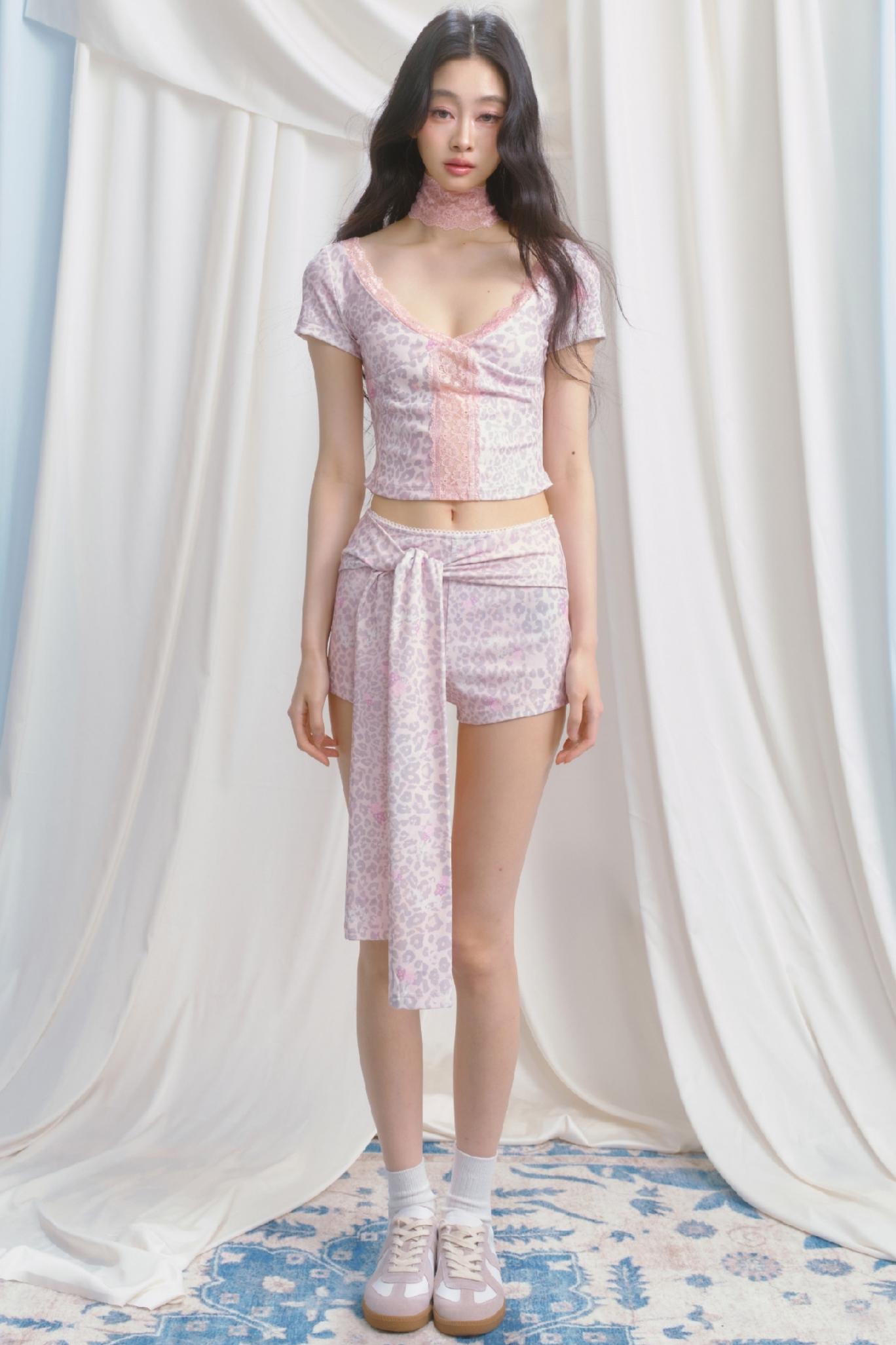 Pink Leopard V-Neck Tee