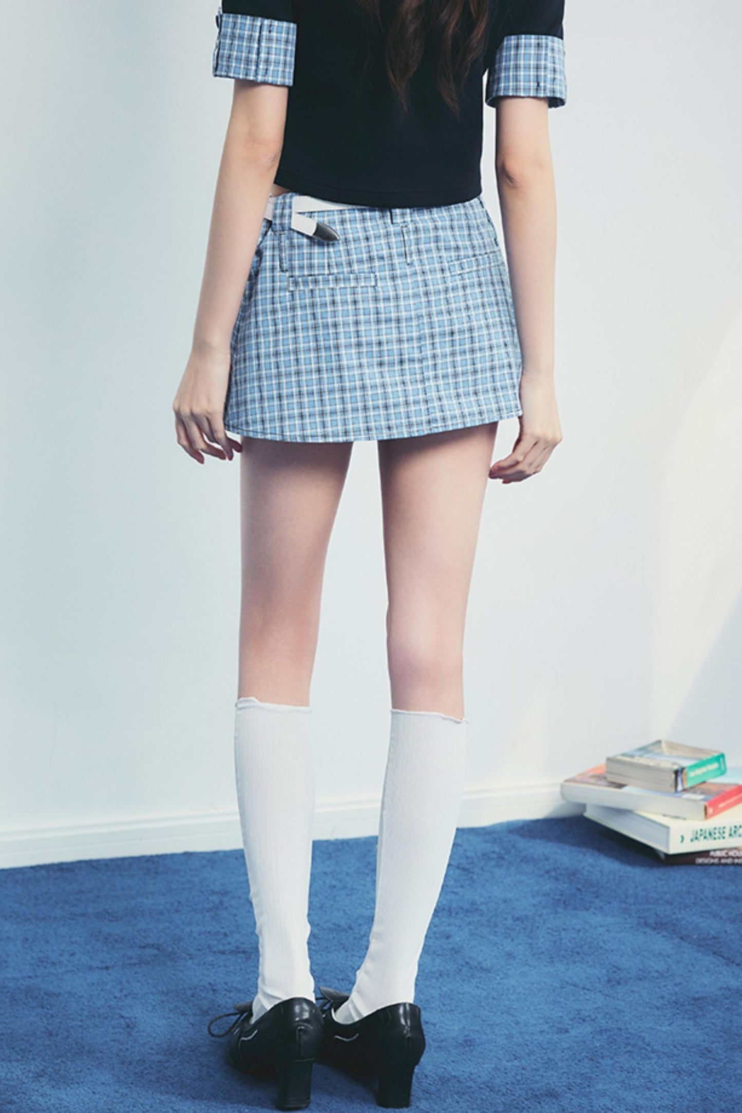 Checked Polo Shirt And Pleated Skirt Set-Up